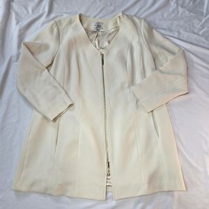 Linea by Louis Dell'Olio Cream Ivory V-Neck Zip-Front Long Sleeve Jacket Coat